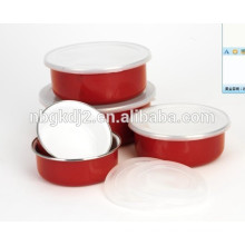 quality guarantee 5 pcs enamel ice bowl with plastic cover colorful flower